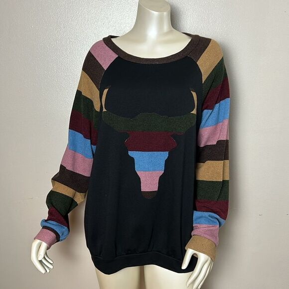 Women’s FANTASTIC FAWN shirt top sweater size large bull Texas stripes r… - Picture 5 of 5